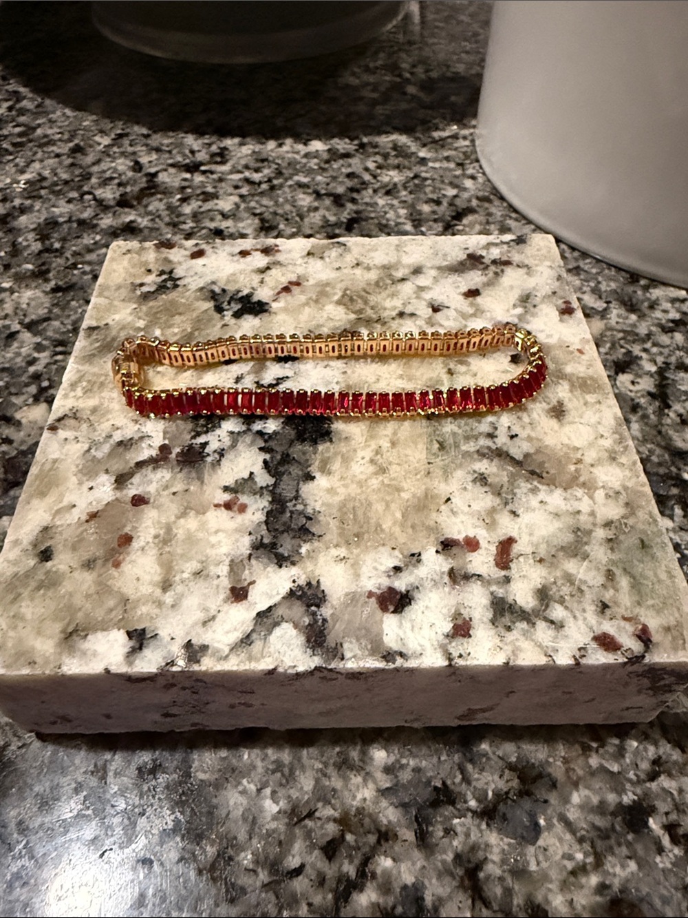 Gold-Tone Red Crystal Tennis Bracelet for Women